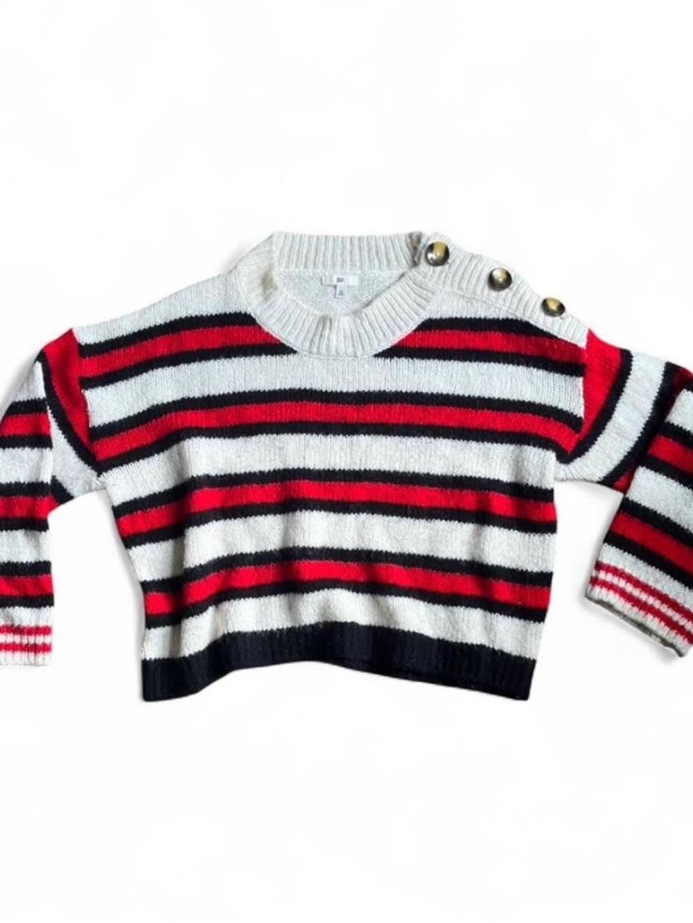 Nordstrom Red, Black and White Striped Button-Shoulder Sweater